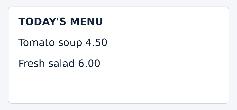 Fictional menu: original English source